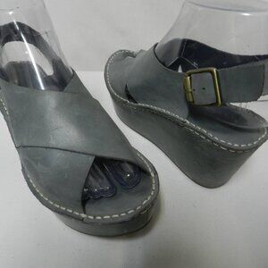 Chocolat Blu Wayfair Leather platform slingback heels sandals gray/blue Size 7
